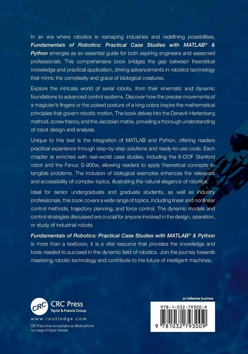 Rückseite: 9781032793009 | Fundamentals of Robotics | Applied Case Studies with MATLAB® &amp; Python