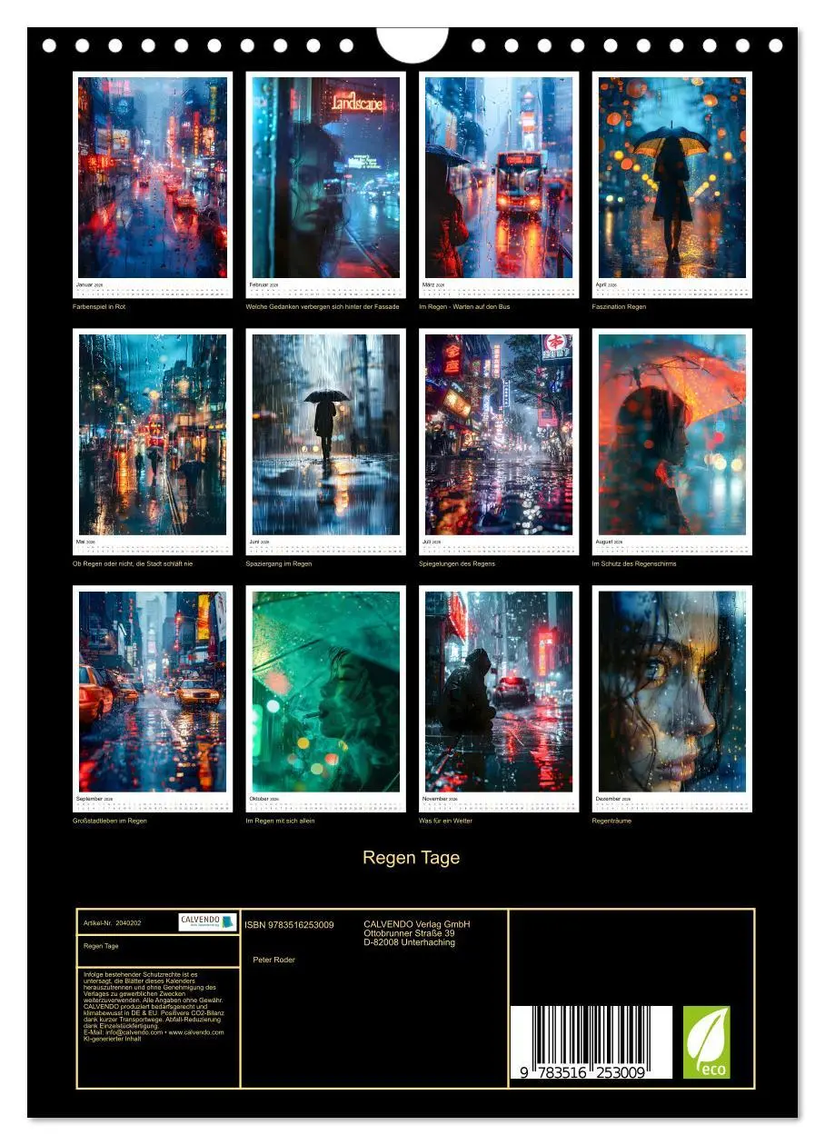 Bild: 9783516253009 | Regen Tage (Wandkalender 2026 DIN A4 hoch), CALVENDO Monatskalender