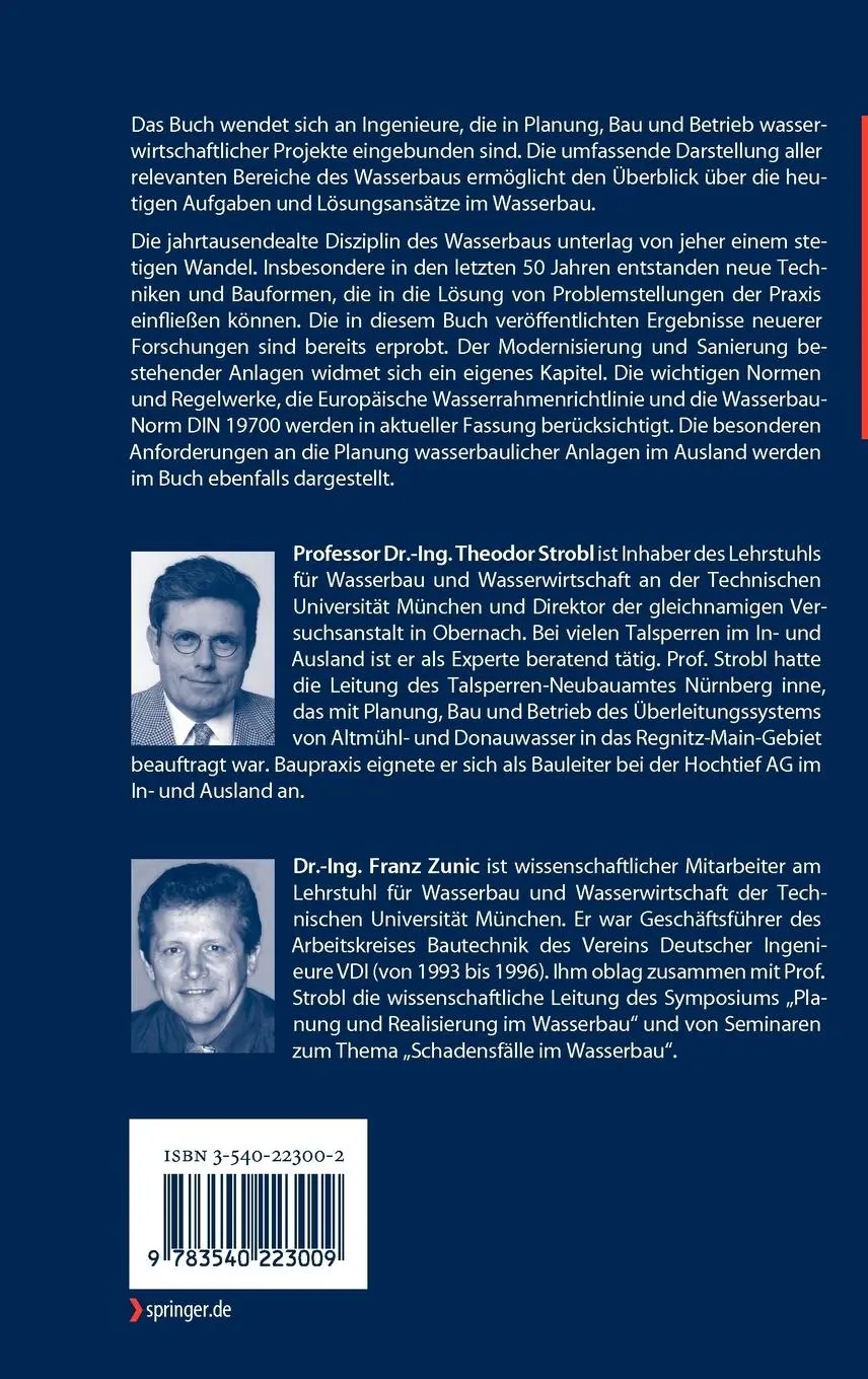 Rückseite: 9783540223009 | Handbuch Wasserbau | Theodor Strobl (u. a.) | Buch | xvi | Deutsch
