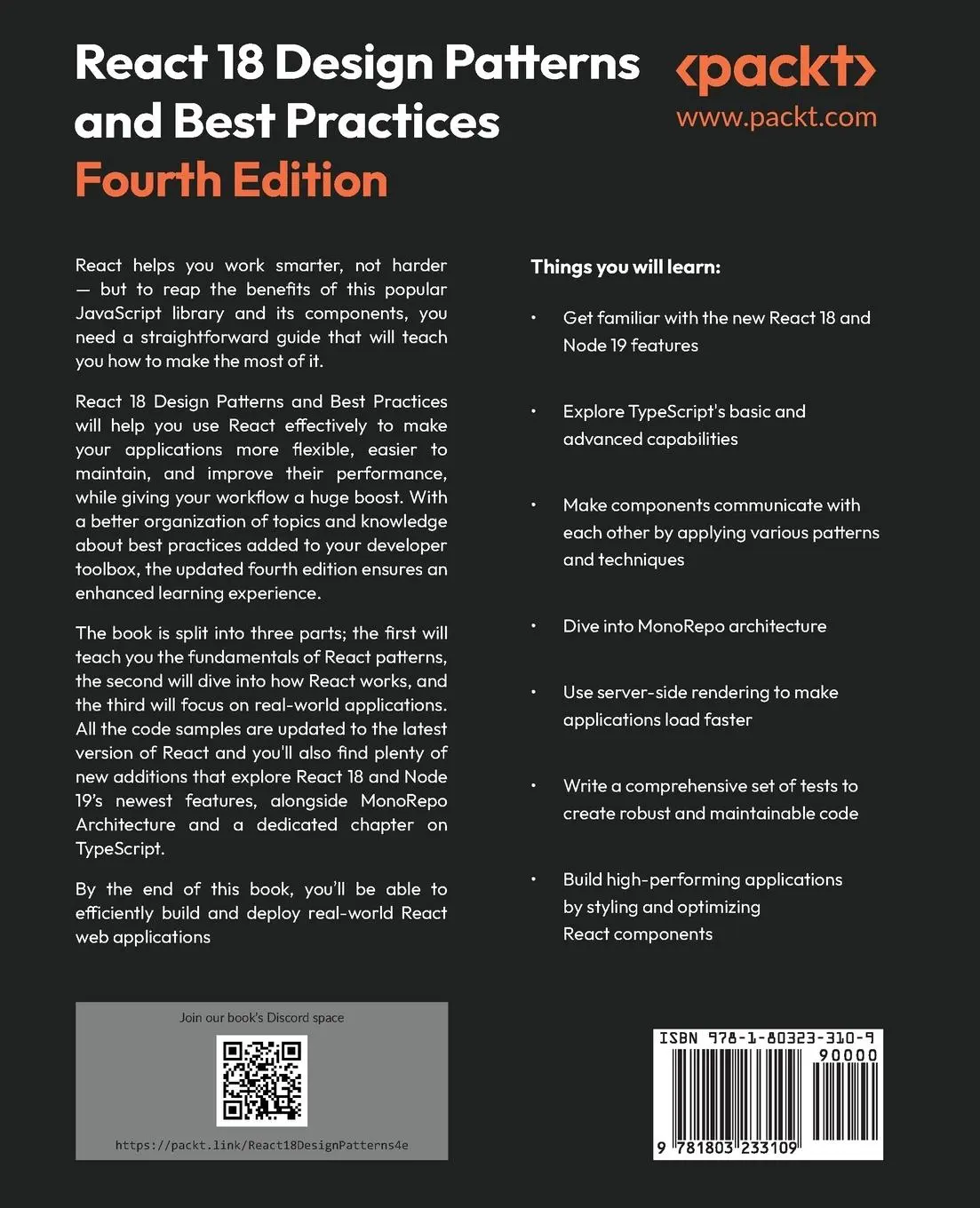 Rückseite: 9781803233109 | React 18 Design Patterns and Best Practices - Fourth Edition | Roldán Rückseite: 9781803233109 | React 18 Design Patterns and Best Practices - Fourth Edition | Roldán