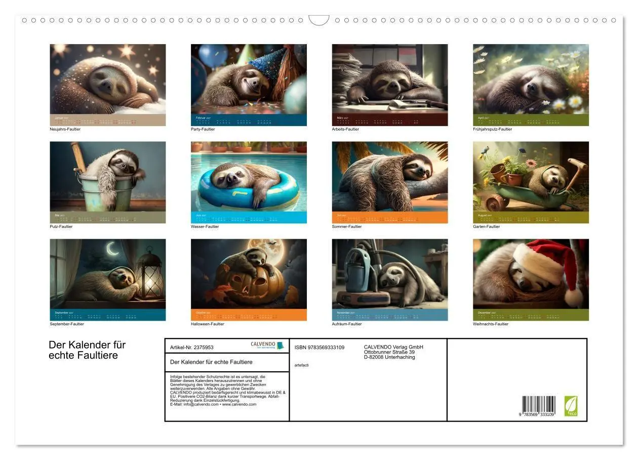 Bild: 9783569333109 | Der Kalender für echte Faultiere (Wandkalender 2027 DIN A2 quer),...