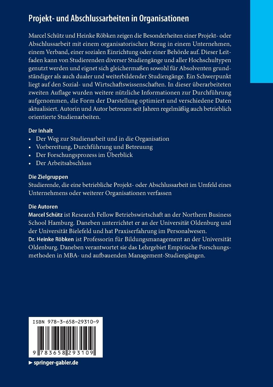 Rückseite: 9783658293109 | Projekt- und Abschlussarbeiten in Organisationen | Schütz (u. a.) | ix