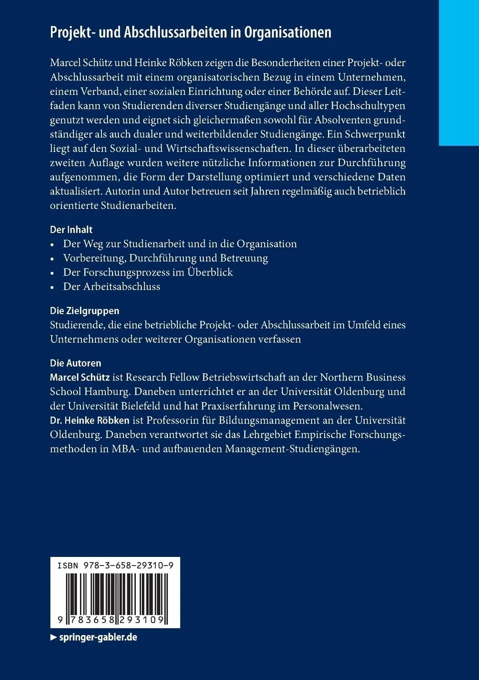 Rückseite: 9783658293109 | Projekt- und Abschlussarbeiten in Organisationen | Schütz (u. a.) | ix