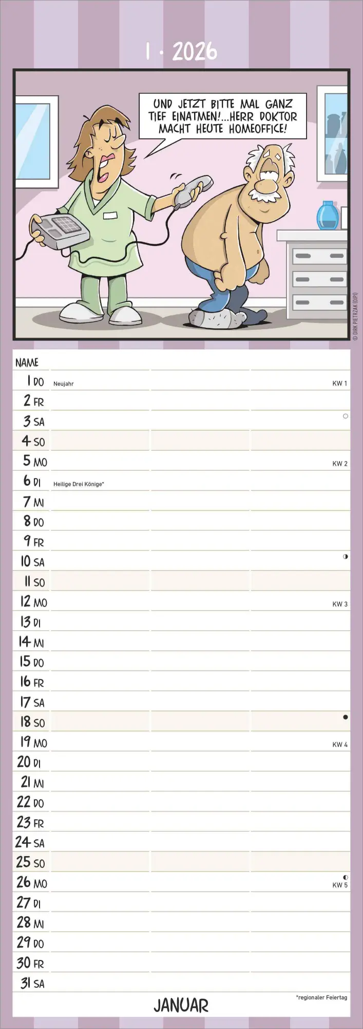 Bild: 4069095003309 | Rentnerkalender 2026 Streifenkalender, 15x42cm, Kalender mit 3...