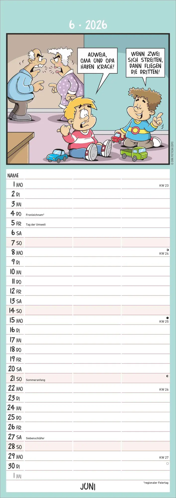 Bild: 4069095003309 | Rentnerkalender 2026 Streifenkalender, 15x42cm, Kalender mit 3...