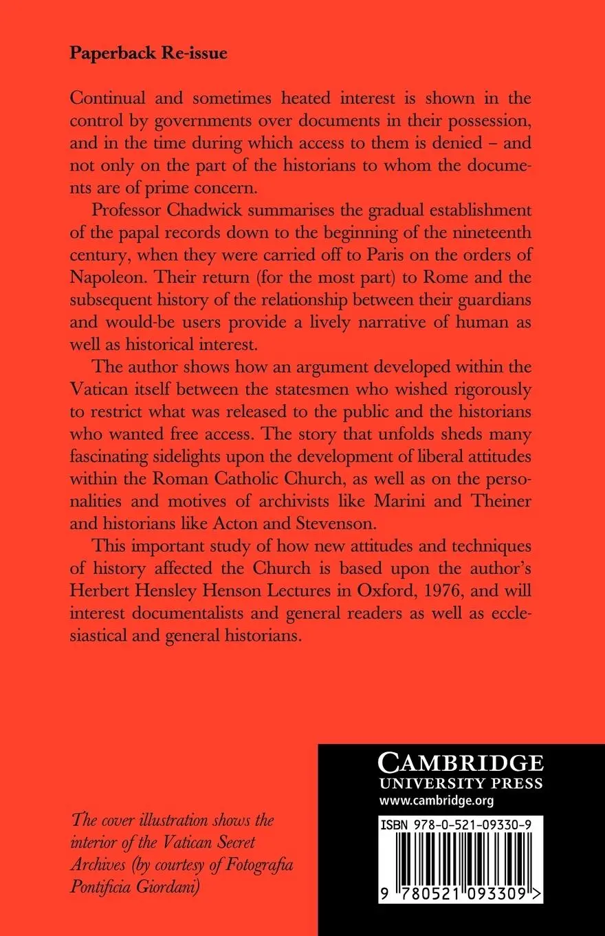 Rückseite: 9780521093309 | Catholicism and History | The Opening of the Vatican Archives | Buch