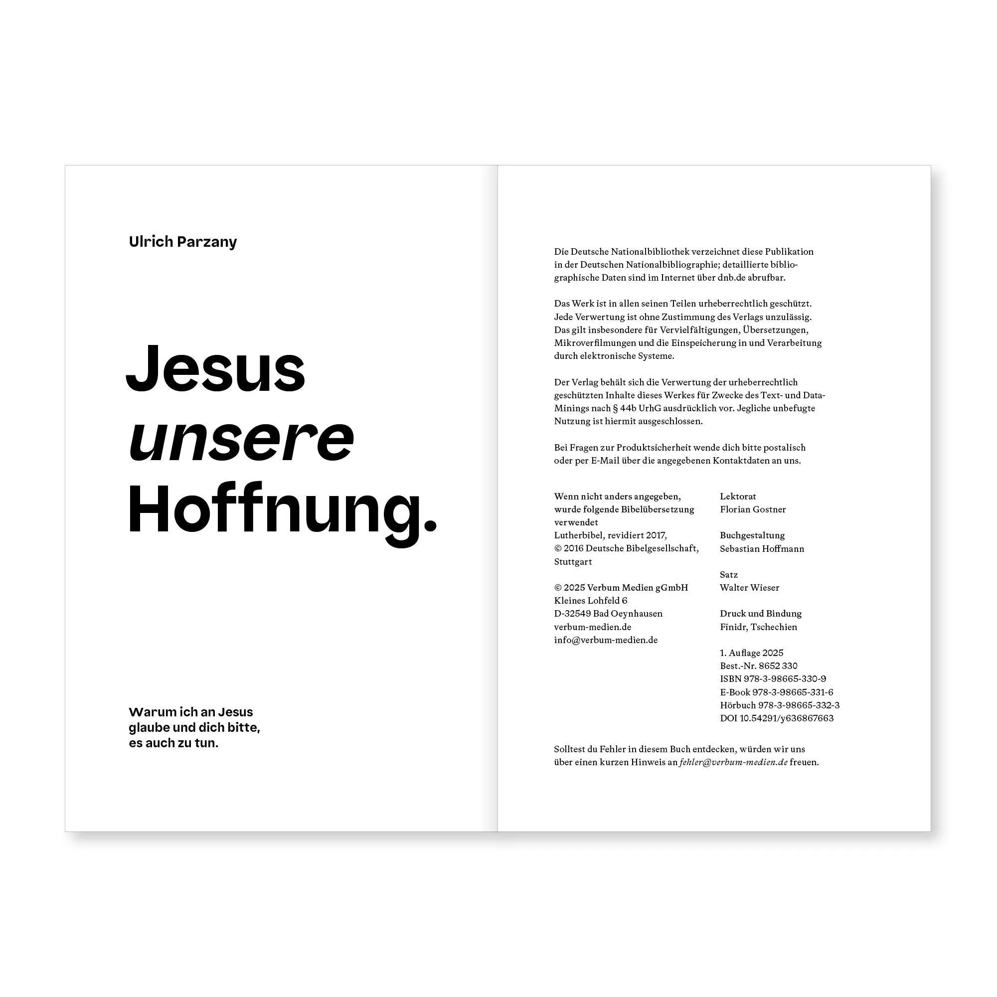 Bild: 9783986653309 | Jesus unsere Hoffnung | Ulrich Parzany | Taschenbuch | 124 S. | 2025