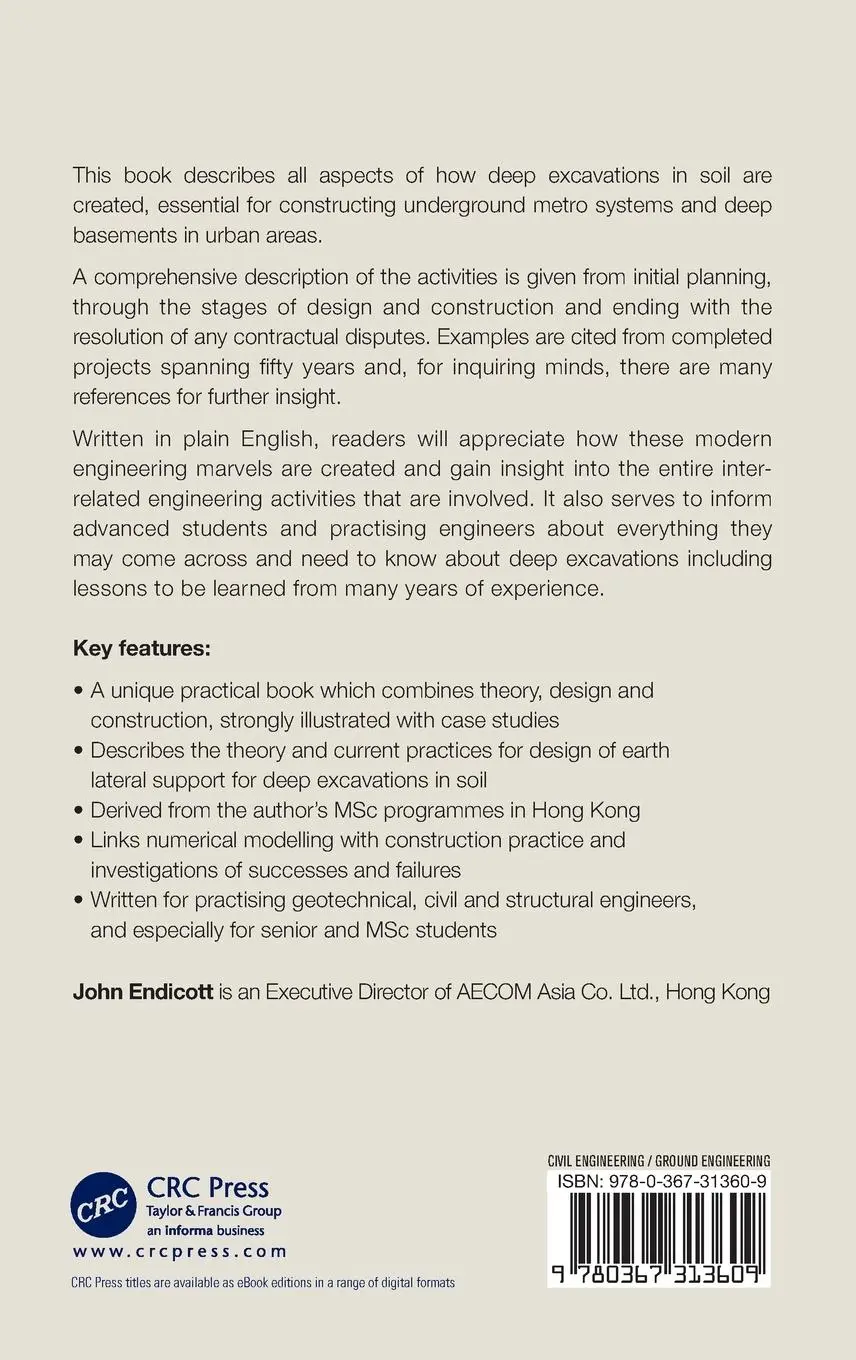 Rückseite: 9780367313609 | Deep Excavations in Soil | John Endicott | Buch | Englisch | 2020