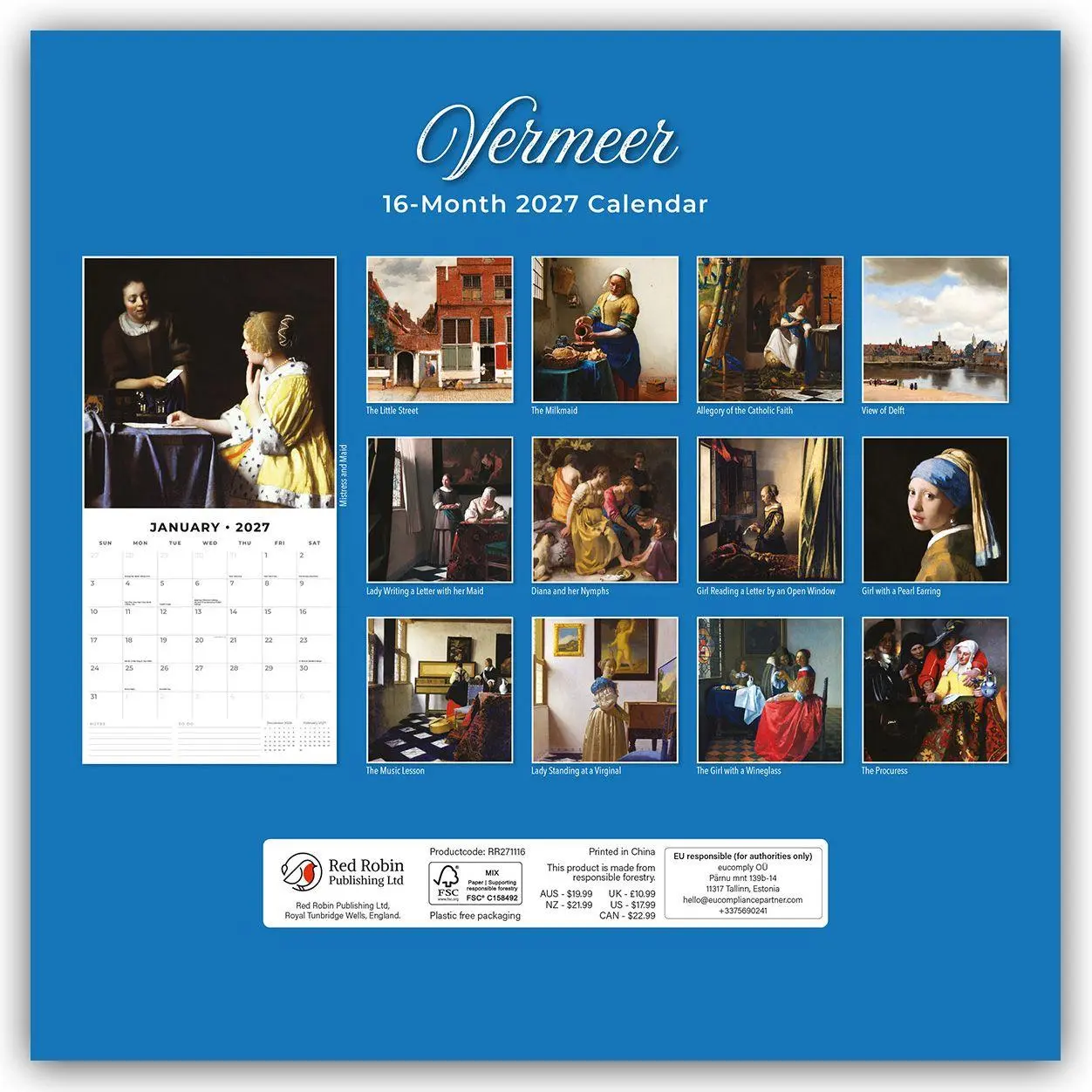 Bild: 9781837013609 | Johannes Vermeer - Jan Vermeer 2027 - 16-Monatskalender | Robin Red