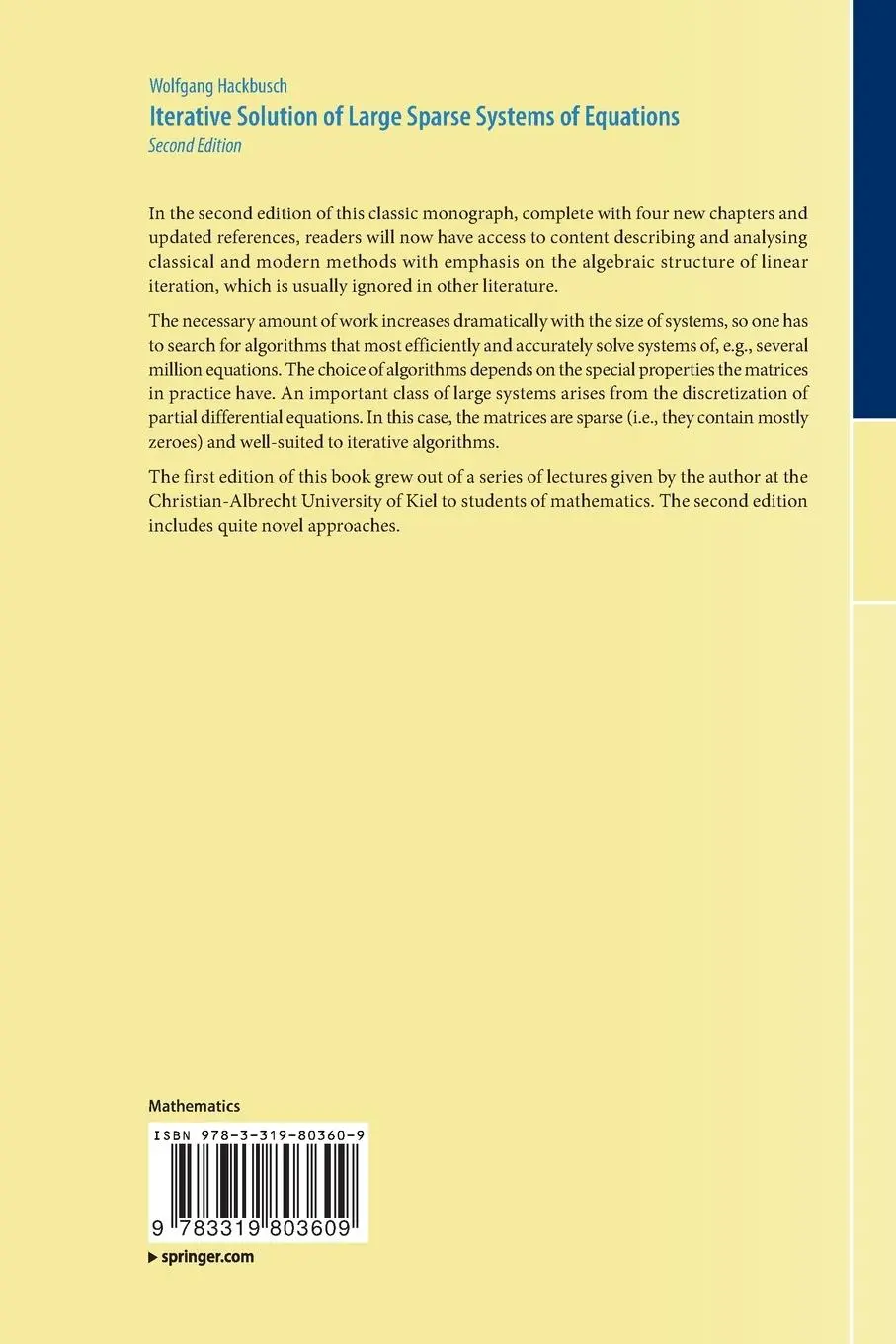 Rückseite: 9783319803609 | Iterative Solution of Large Sparse Systems of Equations | Hackbusch