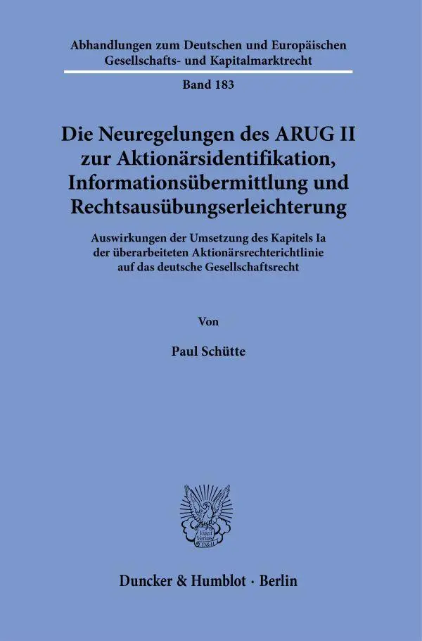 Cover: 9783428183609 | Die Neuregelungen des ARUG II zur Aktionärsidentifikation,...