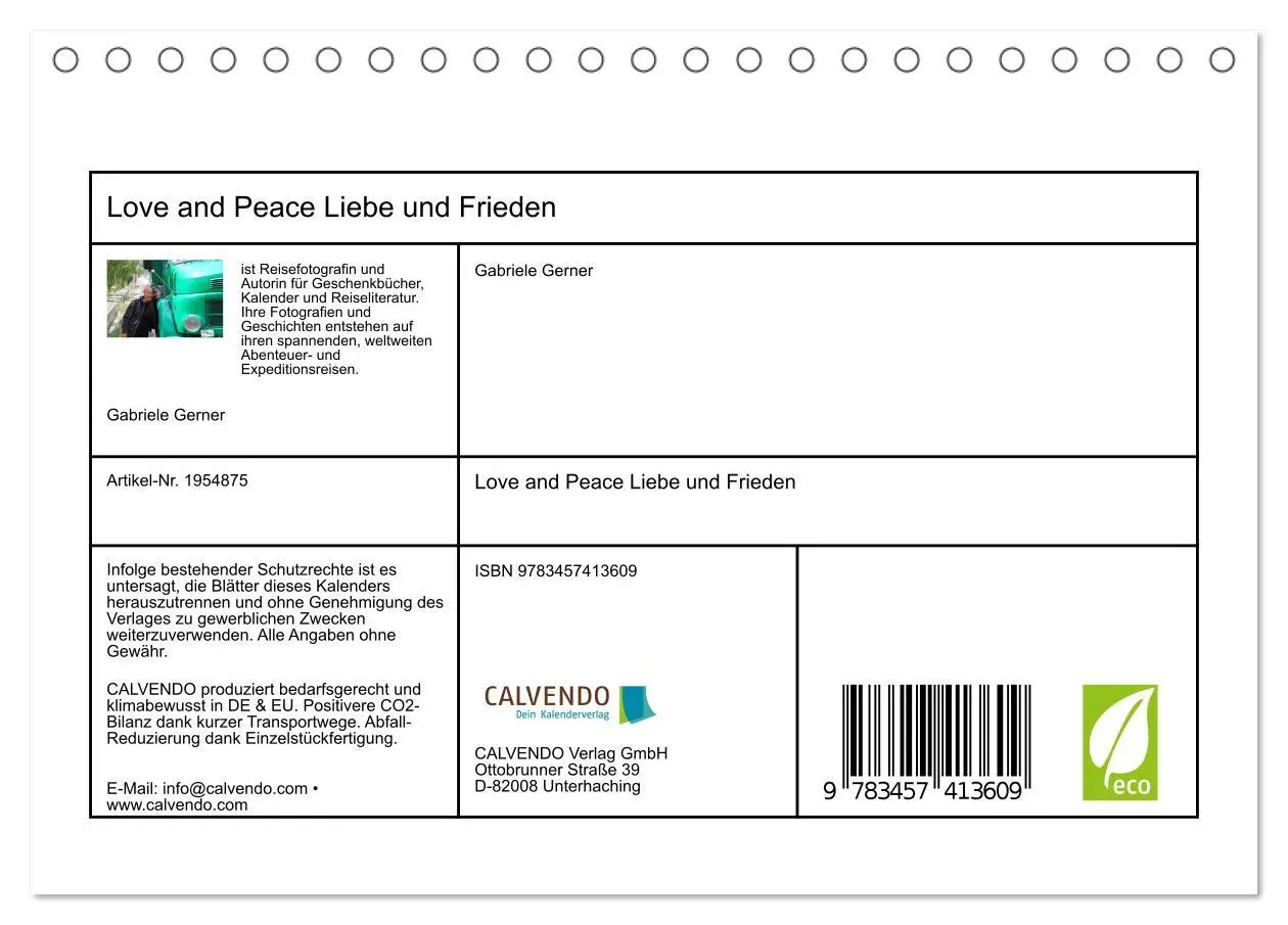 Bild: 9783457413609 | Love and Peace Liebe und Frieden (Tischkalender 2026 DIN A5 quer),...