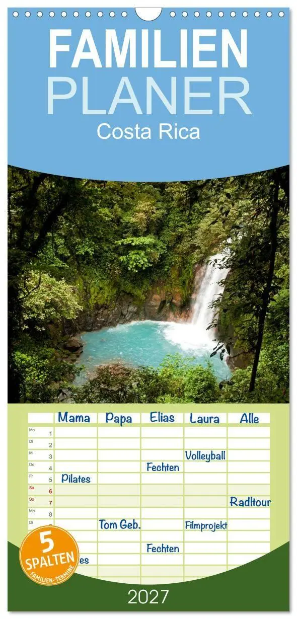 Cover: 9783594343609 | Familienplaner 2027 - Costa Rica mit 5 Spalten (Wandkalender, 21 x...