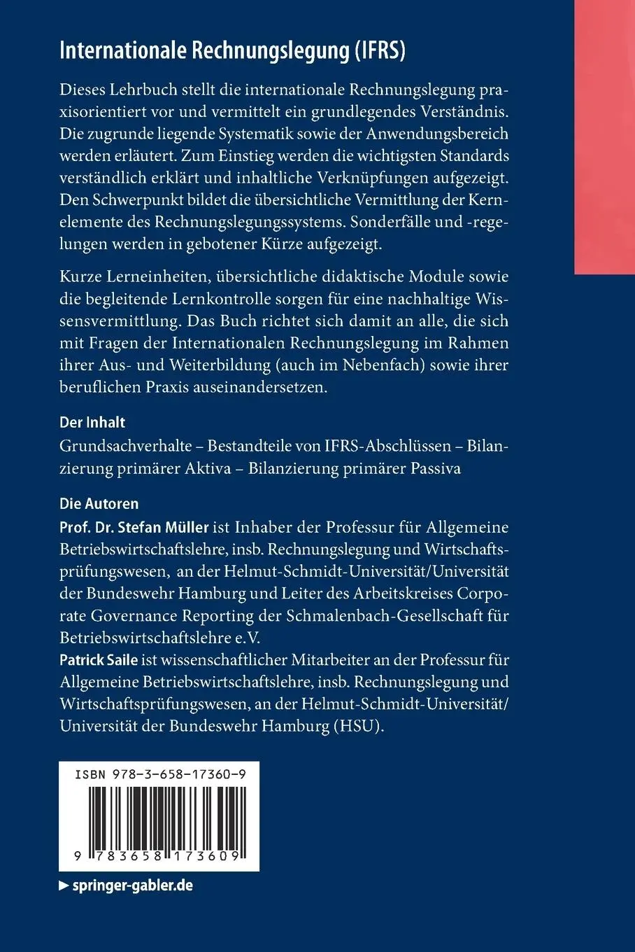 Rückseite: 9783658173609 | Internationale Rechnungslegung (IFRS) | Patrick Saile (u. a.) | Buch