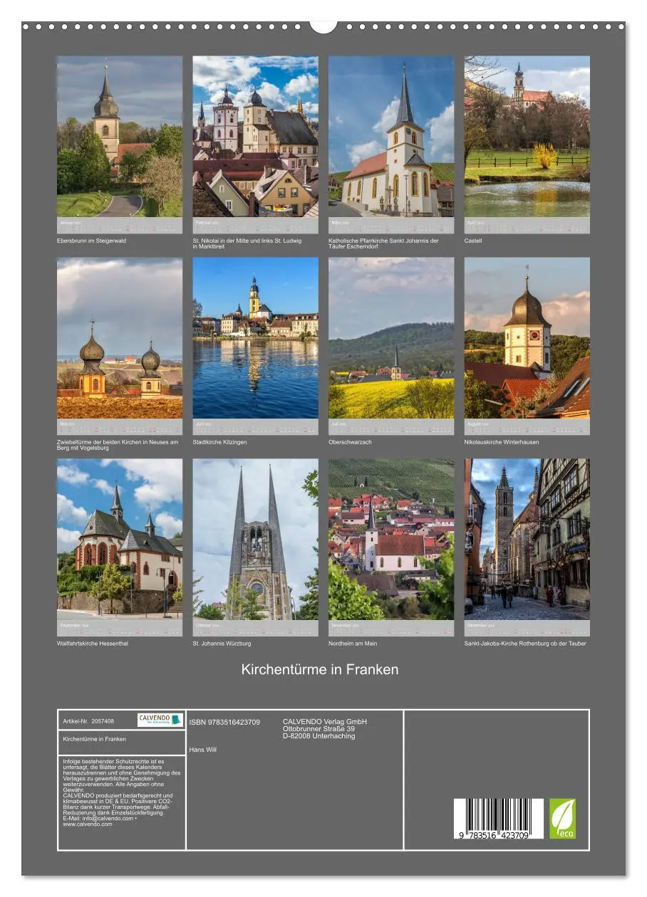 Bild: 9783516423709 | Kirchentürme in Franken (hochwertiger Premium Wandkalender 2026 DIN...