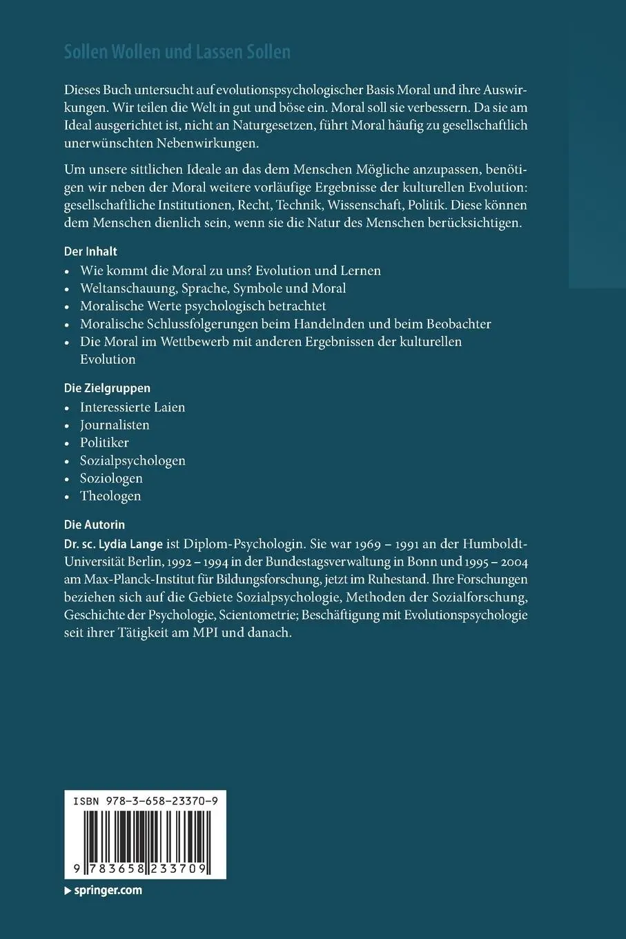 Rückseite: 9783658233709 | Sollen Wollen und Lassen Sollen | Lydia Lange | Taschenbuch | viii