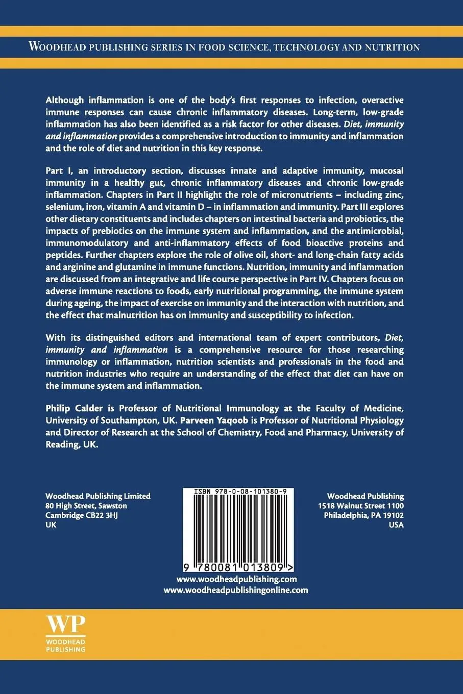 Rückseite: 9780081013809 | Diet, Immunity and Inflammation | Philip C. Calder (u. a.) | Buch