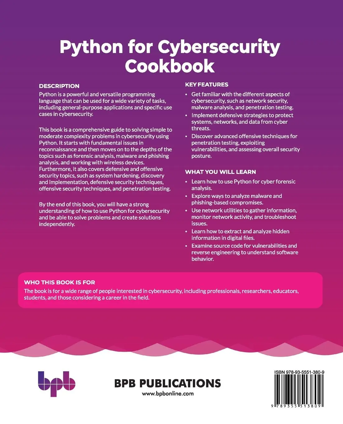 Rückseite: 9789355513809 | Python for Cybersecurity Cookbook | Nishant Krishna | Taschenbuch