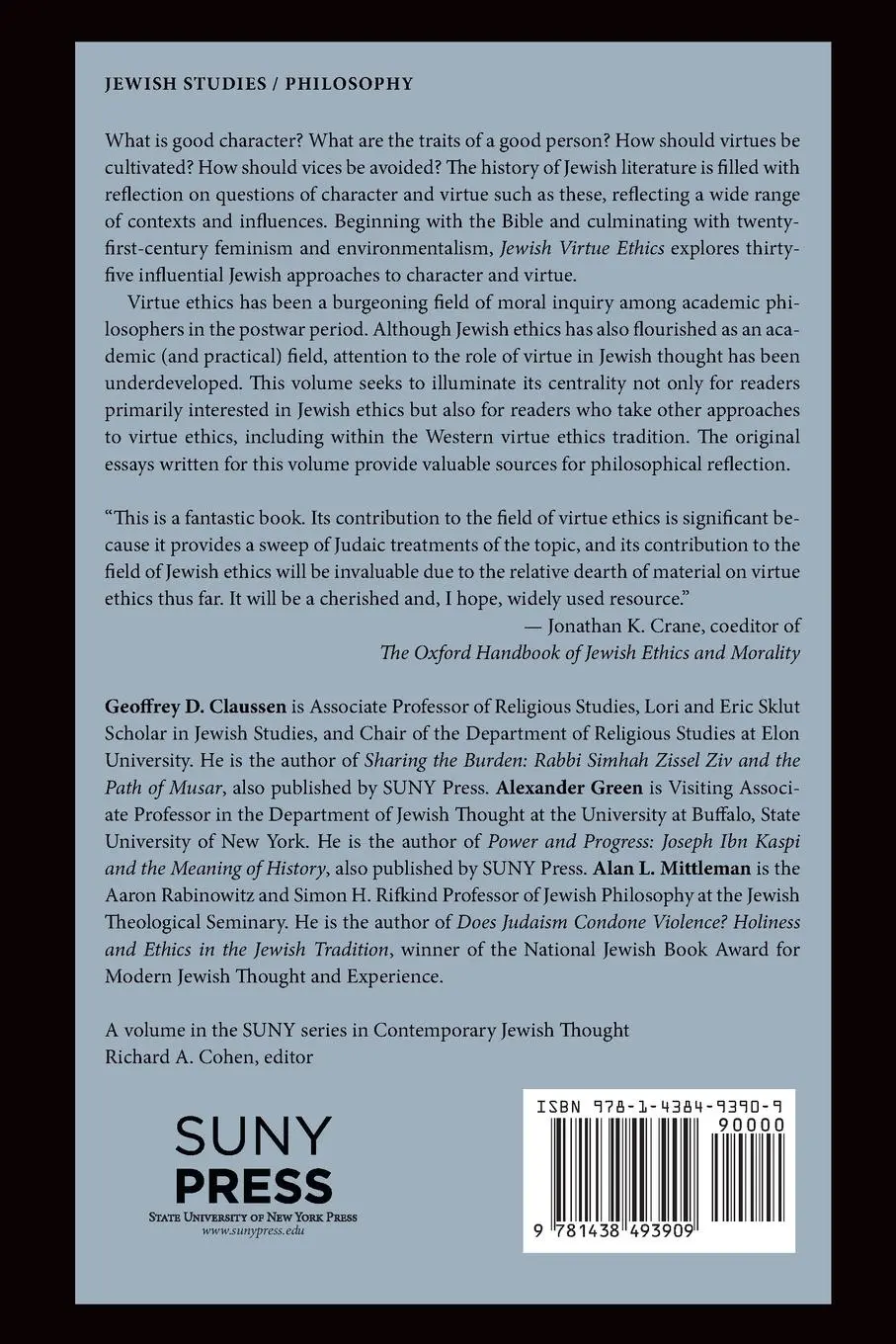 Rückseite: 9781438493909 | Jewish Virtue Ethics | Geoffrey D. Claussen (u. a.) | Taschenbuch