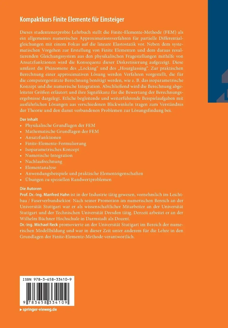 Rückseite: 9783658334109 | Kompaktkurs Finite Elemente für Einsteiger | Michael Reck (u. a.)
