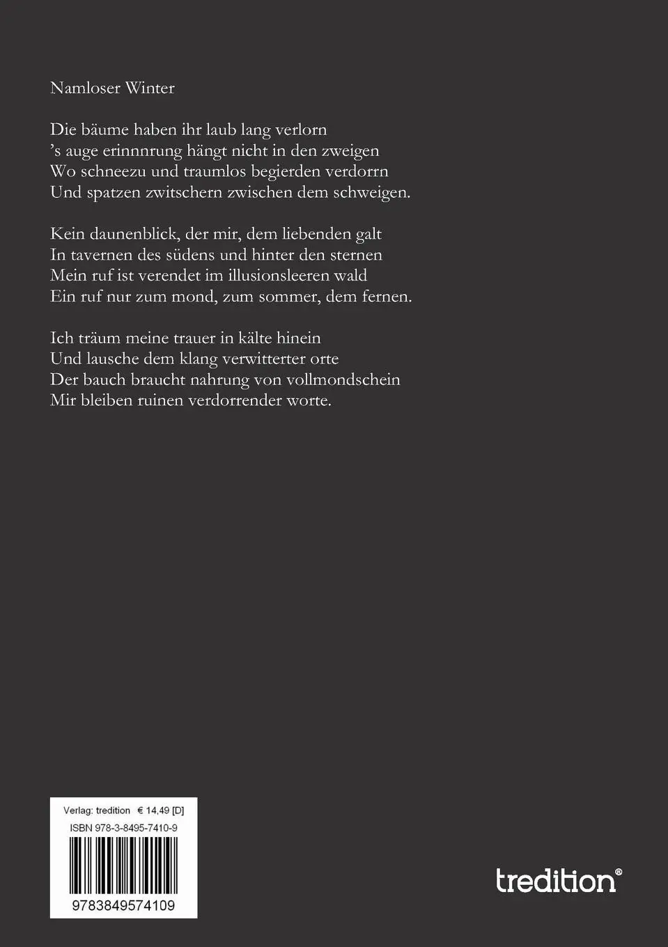 Rückseite: 9783849574109 | schneezu | Gedichte | Jascha Dhal | Taschenbuch | 140 S. | Deutsch