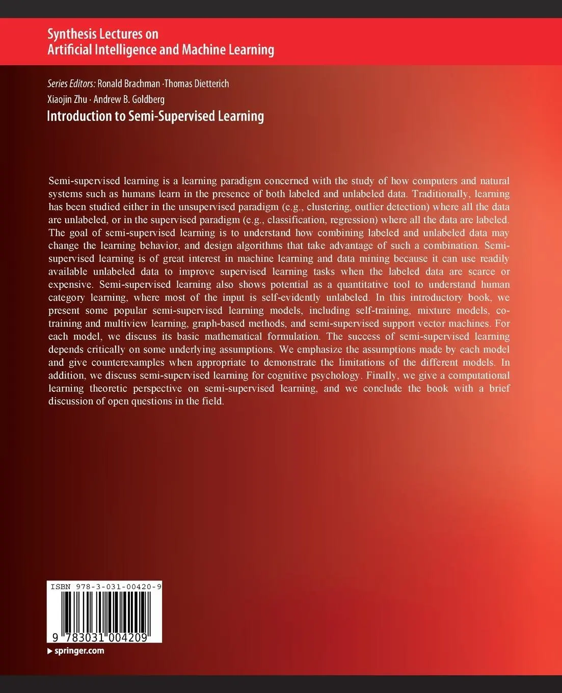 Rückseite: 9783031004209 | Introduction to Semi-Supervised Learning | Andrew. B Goldberg (u. a.)