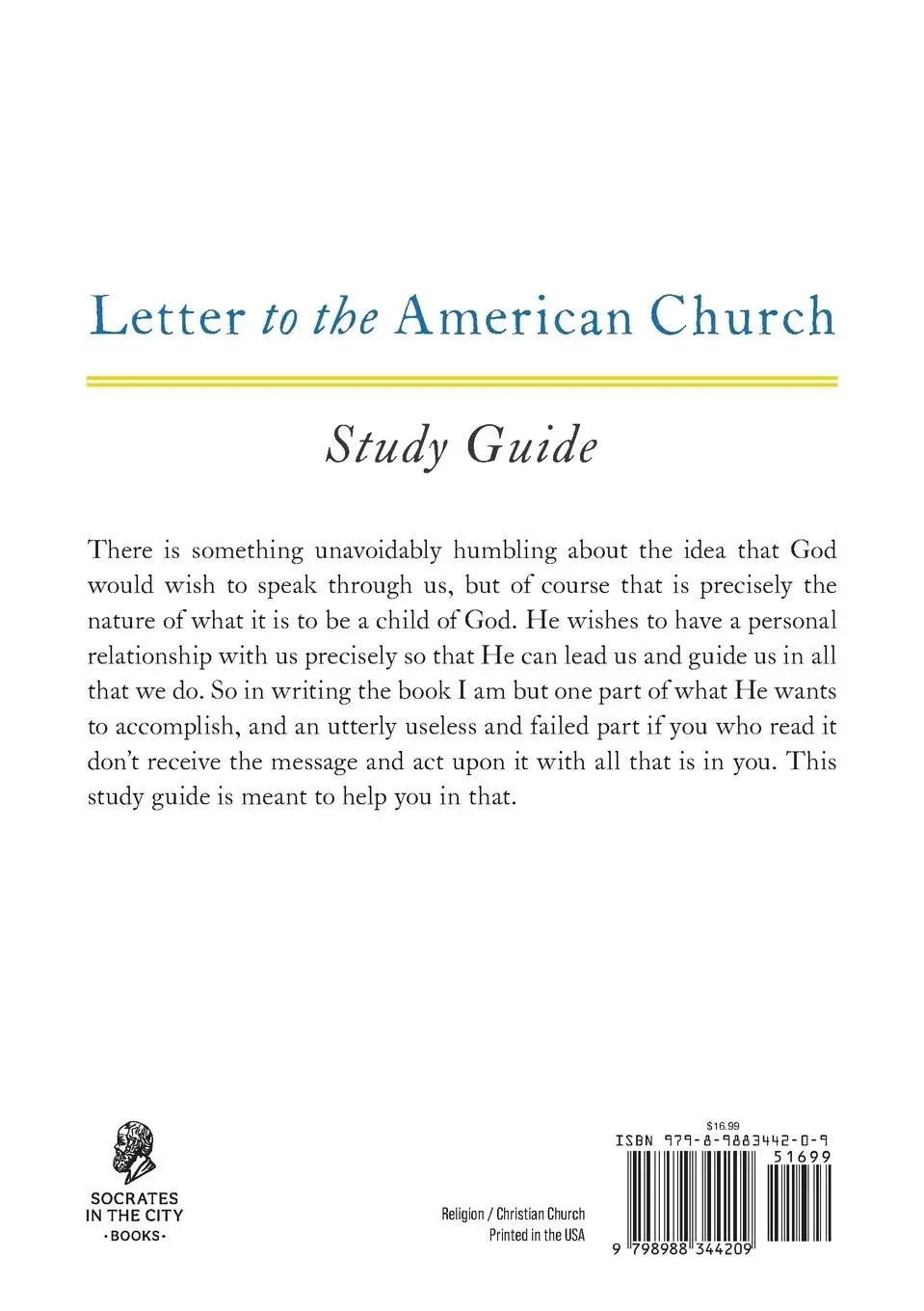 Rückseite: 9798988344209 | Letter to the American Church Study Guide | Eric Metaxas | Taschenbuch