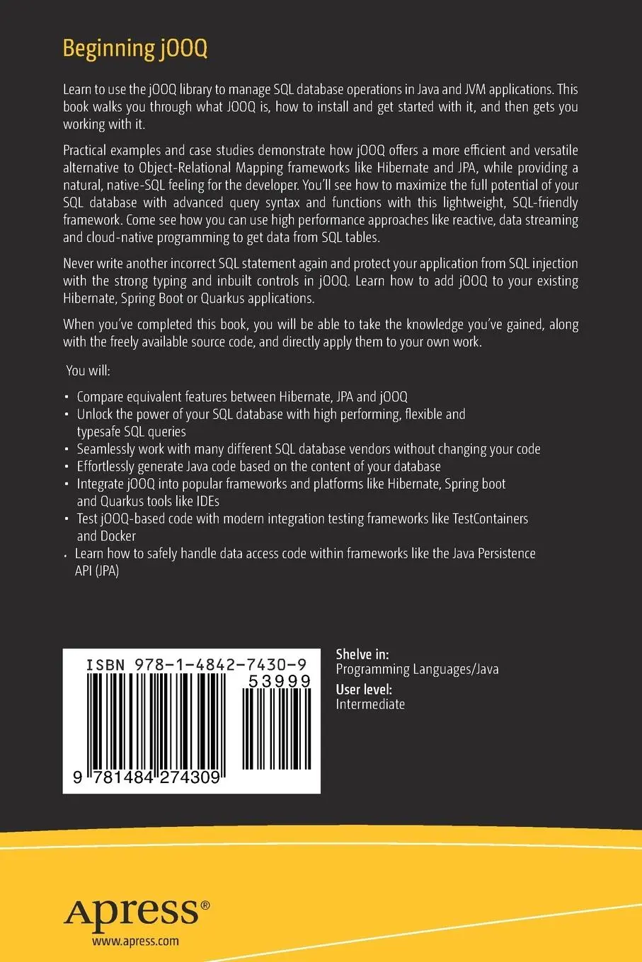 Rückseite: 9781484274309 | Beginning jOOQ | Tayo Koleoso | Taschenbuch | ix | Englisch | 2021