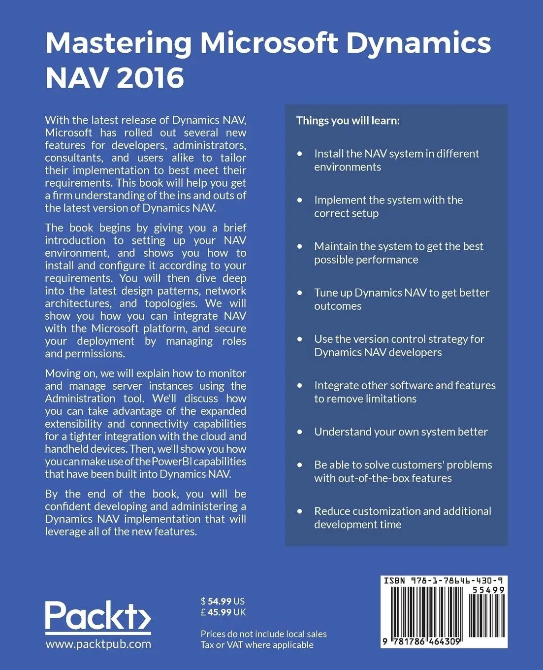 Rückseite: 9781786464309 | Mastering Microsoft Dynamics NAV 2016 | Rabindra Sah | Taschenbuch