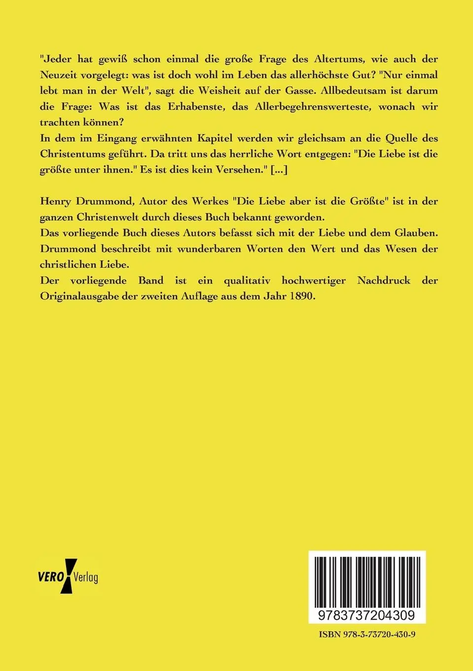 Rückseite: 9783737204309 | Das Beste in der Welt | Henry Drummond | Taschenbuch | 76 S. | Deutsch