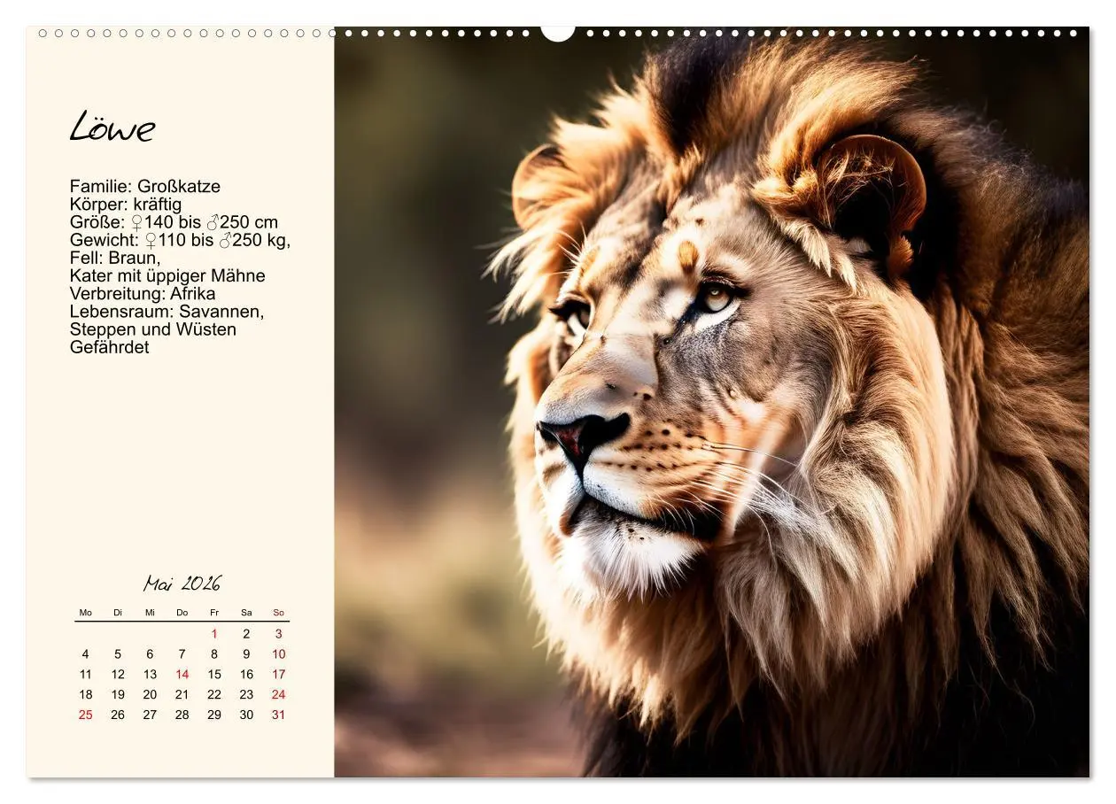 Bild: 9783457264409 | Zwölf Raubkatzen im Portrait (Wandkalender 2026 DIN A2 quer),...