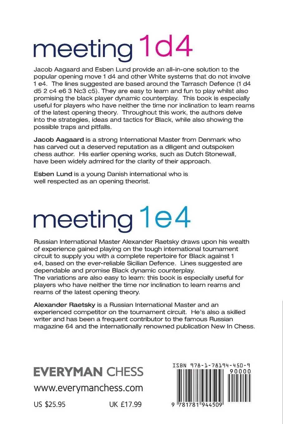 Rückseite: 9781781944509 | Meeting 1 d4 1 e4 | Jacob Aagaard (u. a.) | Taschenbuch | Englisch
