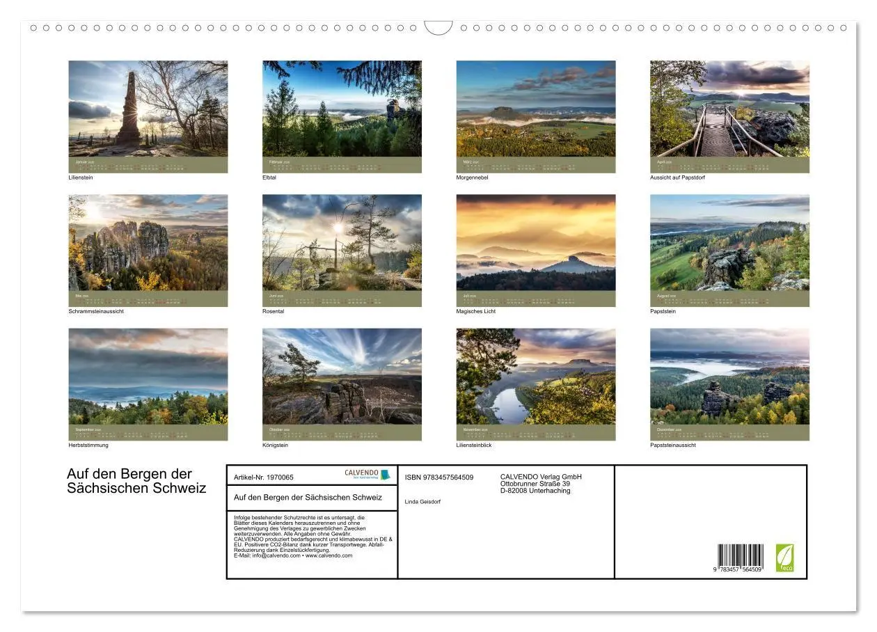 Bild: 9783457564509 | Auf den Bergen der Sächsischen Schweiz (Wandkalender 2026 DIN A2...