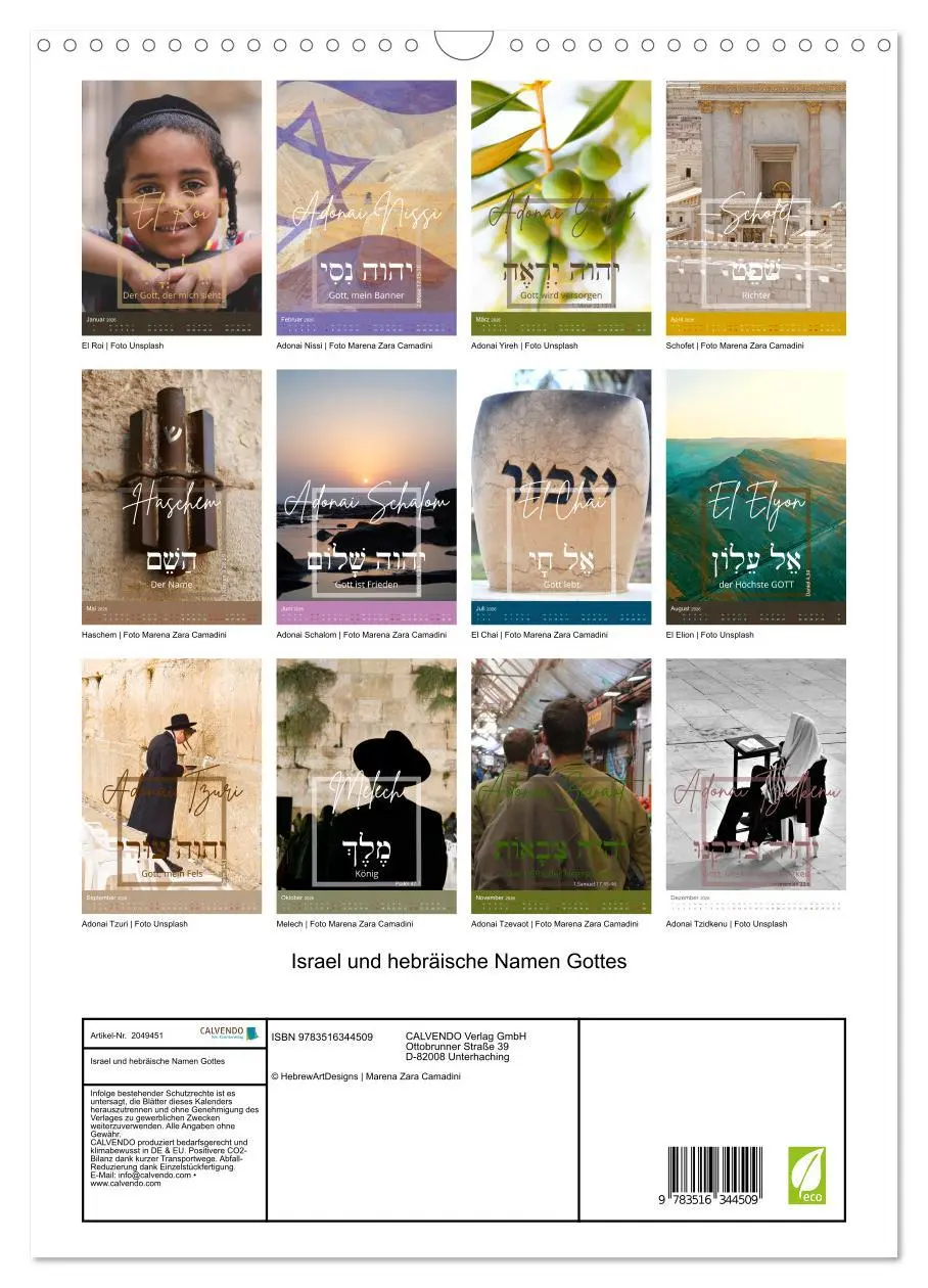 Bild: 9783516344509 | Israel und hebräische Namen Gottes (Wandkalender 2026 DIN A3 hoch),...