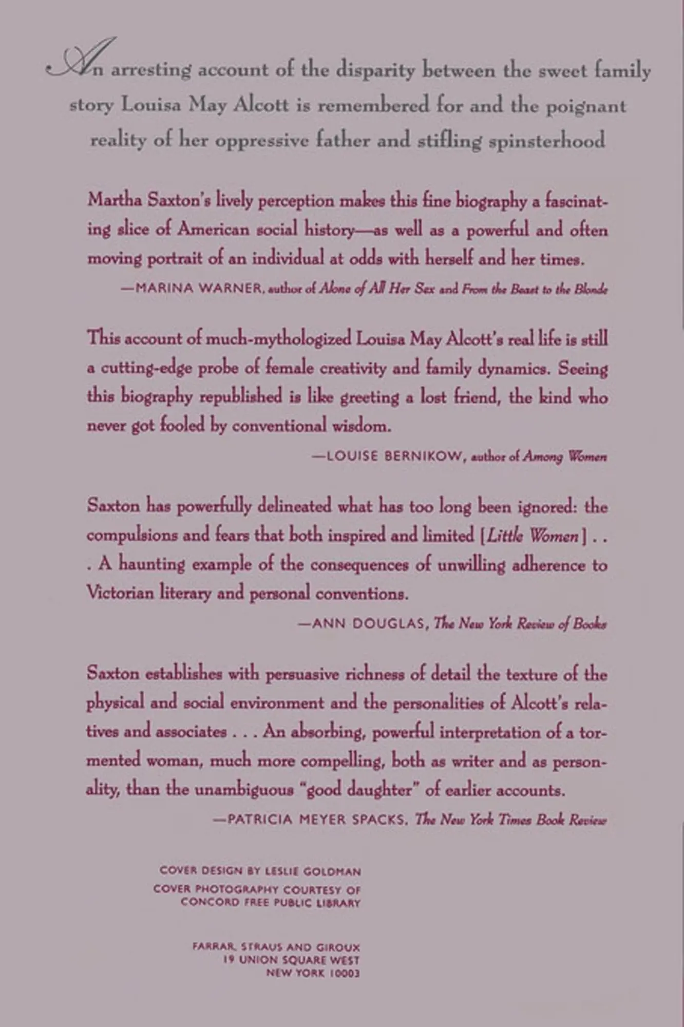 Rückseite: 9780374524609 | Louisa May Alcott | A Modern Biography | Martha Saxton | Taschenbuch