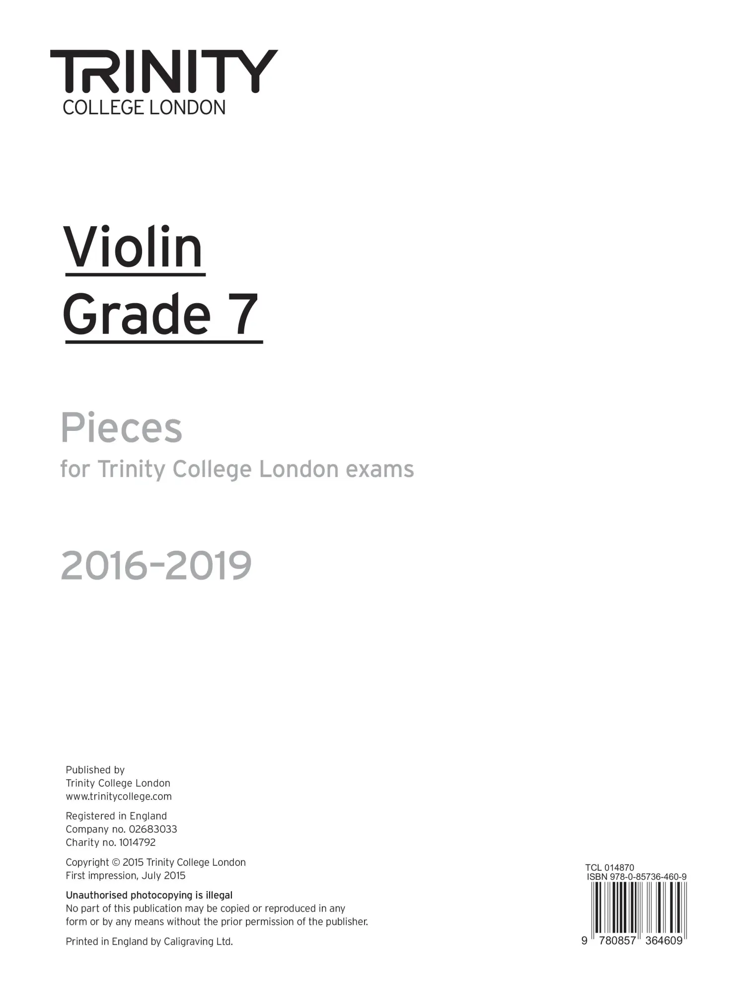 Cover: 9780857364609 | Violin Exam Pieces - Grade 7 | Trinity College London | Taschenbuch