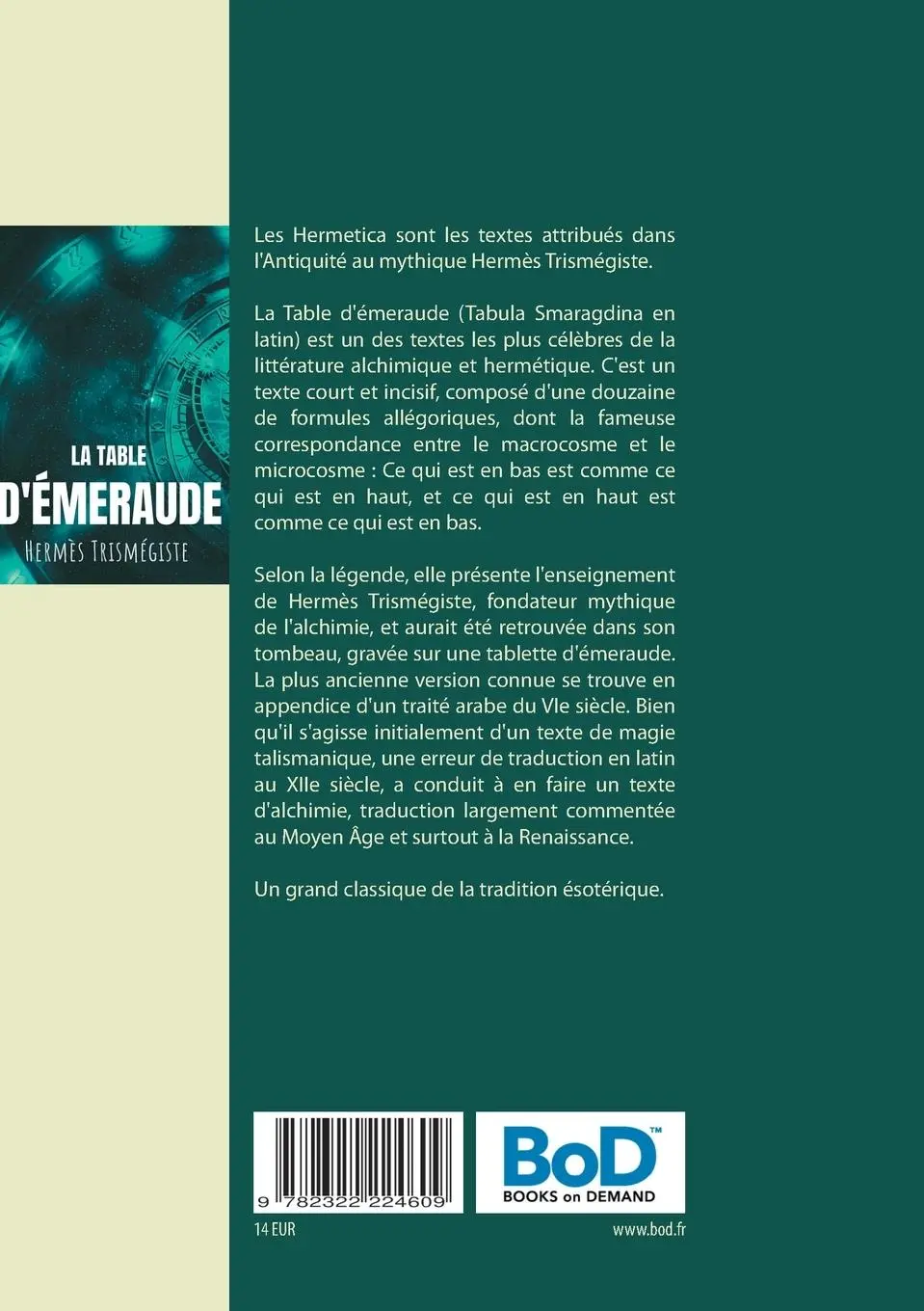 Rückseite: 9782322224609 | La Table d'émeraude | Hermès Trismégiste | Taschenbuch | 100 S. | 2020