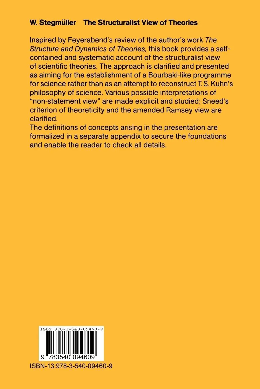 Rückseite: 9783540094609 | The Structuralist View of Theories | Wolfgang Stegmüller | Taschenbuch