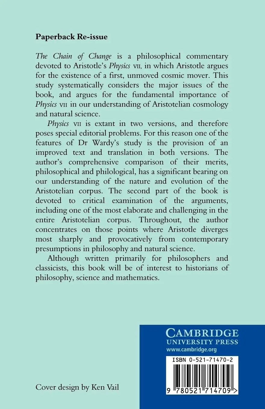 Rückseite: 9780521714709 | The Chain of Change | A Study of Aristotle's Physics VII | Wardy
