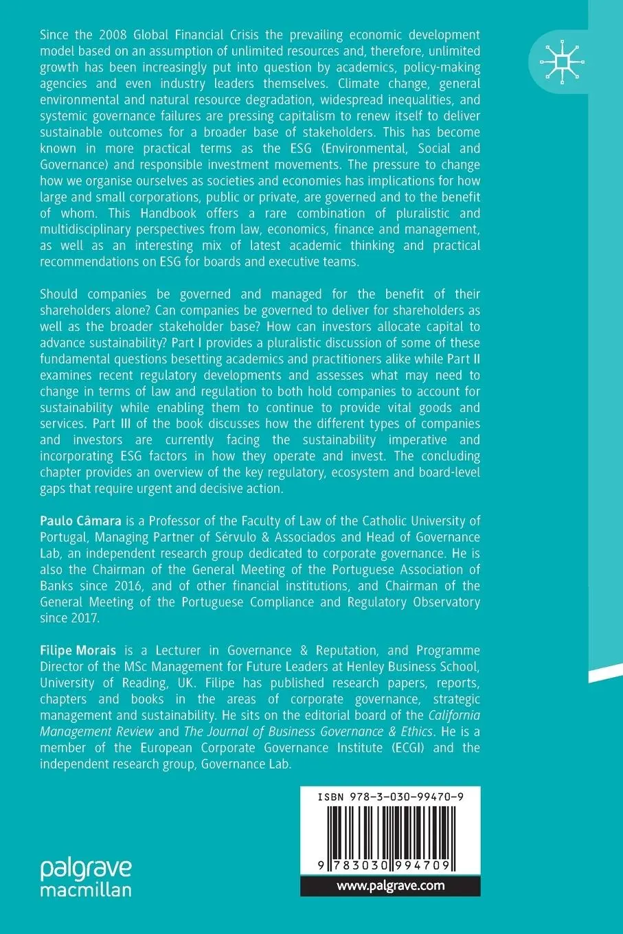 Rückseite: 9783030994709 | The Palgrave Handbook of ESG and Corporate Governance | Morais (u. a.)