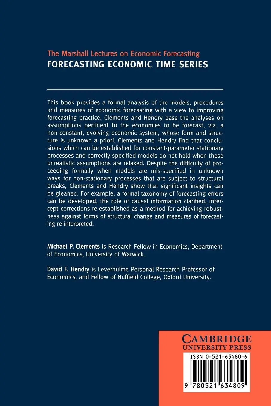 Rückseite: 9780521634809 | Forecasting Economic Time Series | Michael Clements (u. a.) | Buch