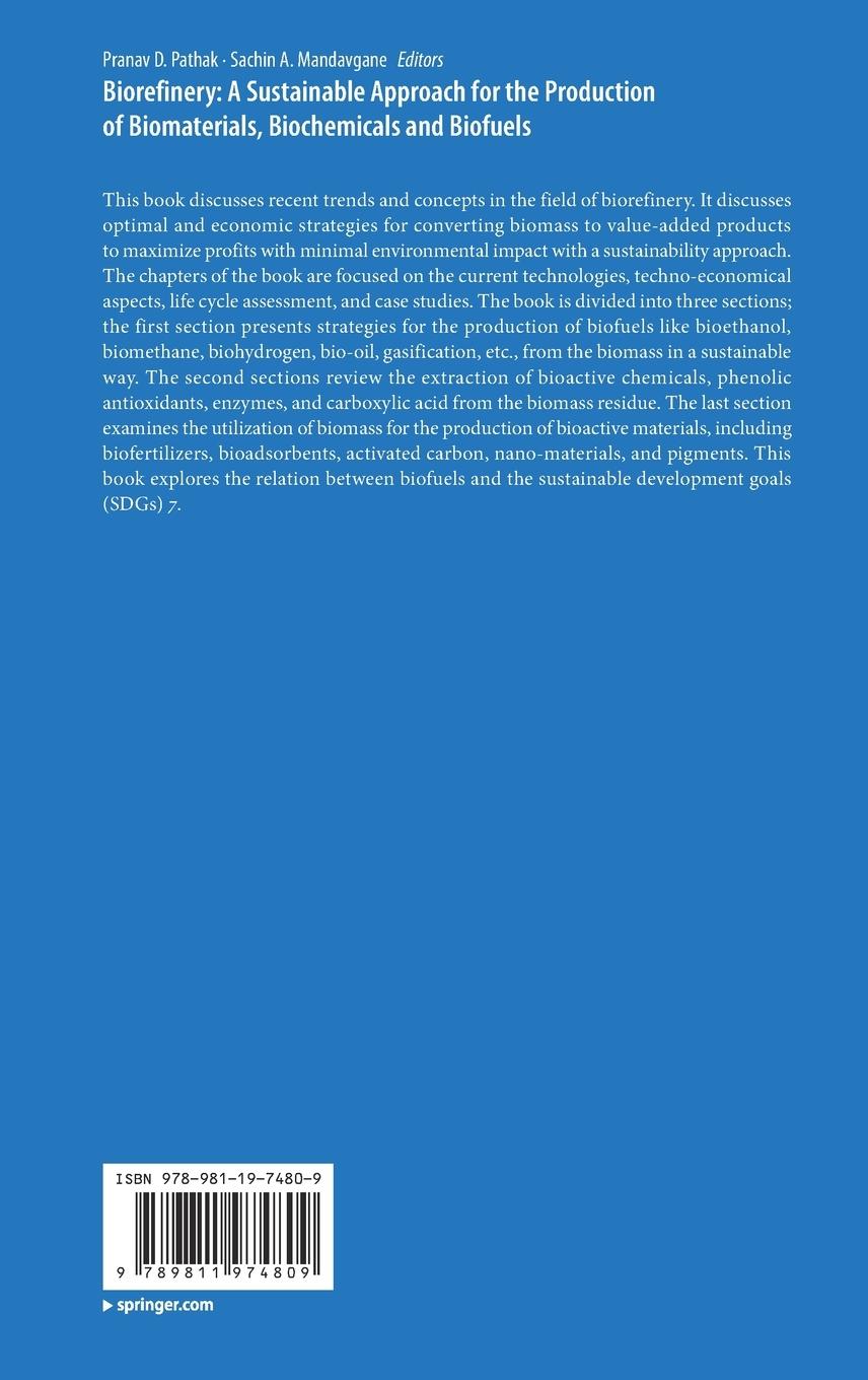Rückseite: 9789811974809 | Biorefinery: A Sustainable Approach for the Production of...