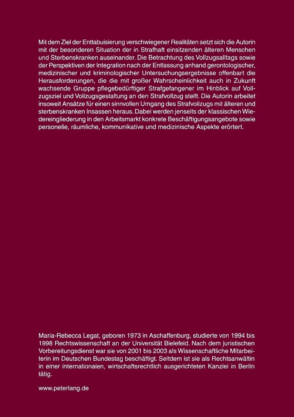 Rückseite: 9783631585009 | Ältere Menschen und Sterbenskranke im Strafvollzug | Legat | Buch
