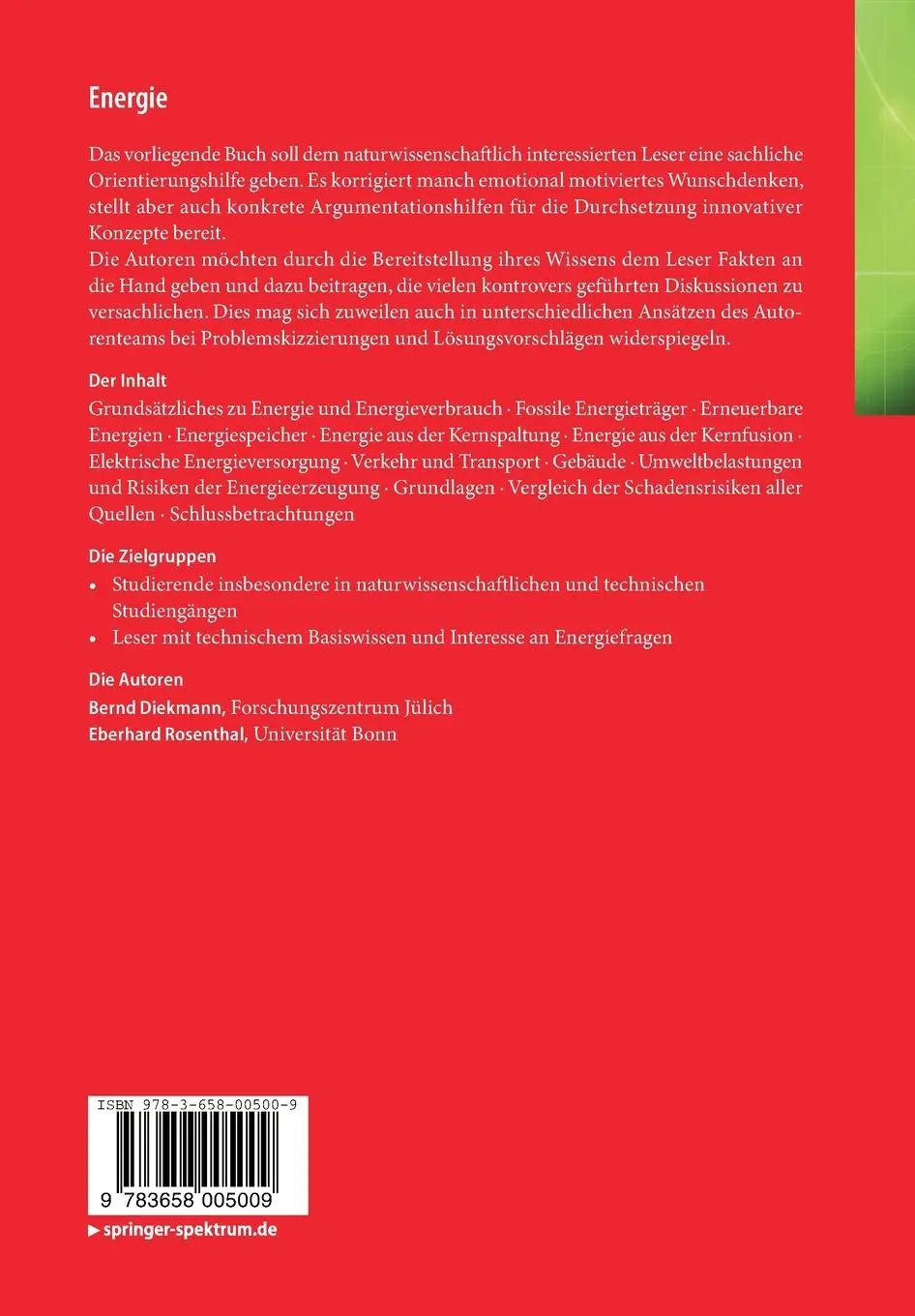 Rückseite: 9783658005009 | Energie | Eberhard Rosenthal (u. a.) | Taschenbuch | Paperback | xi
