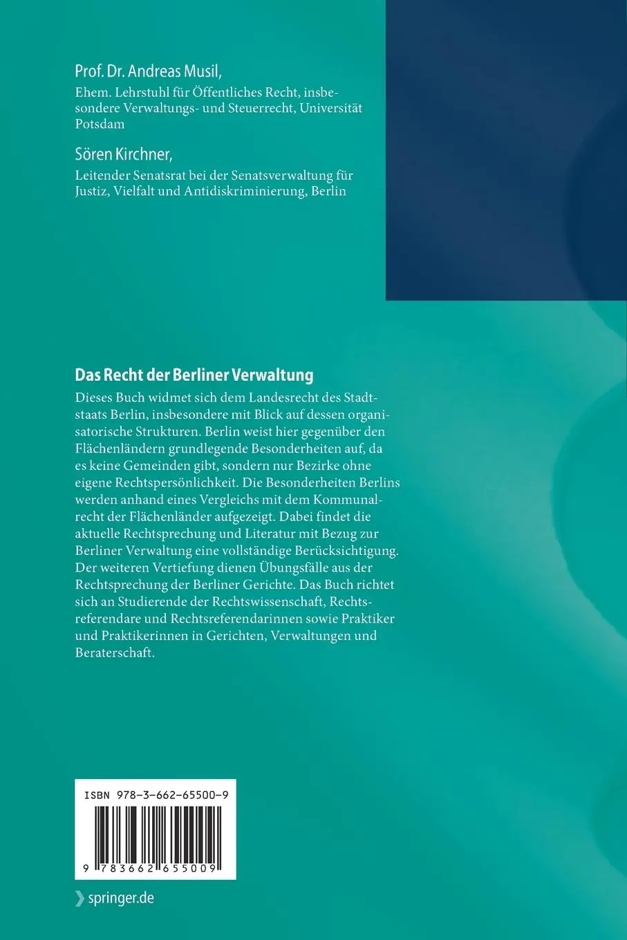 Rückseite: 9783662655009 | Das Recht der Berliner Verwaltung | Sören Kirchner (u. a.) | Buch