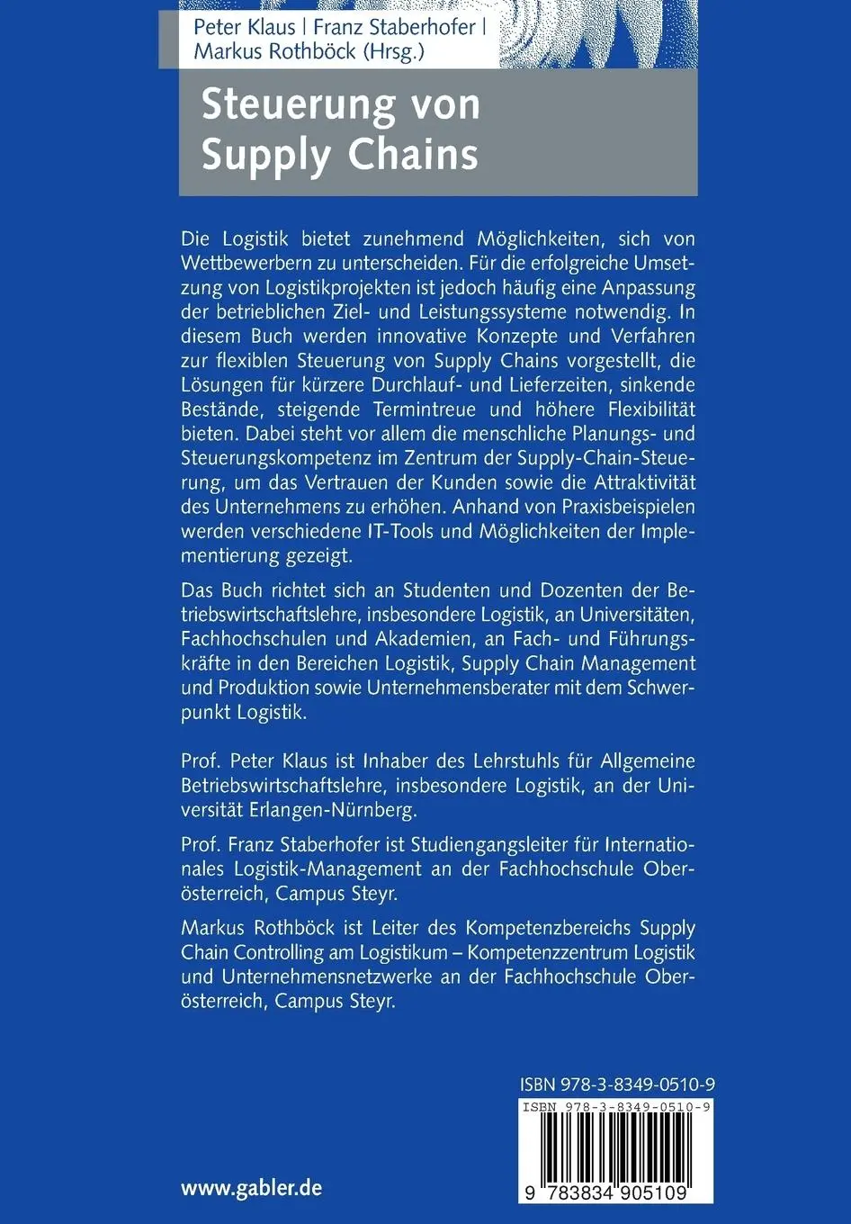 Rückseite: 9783834905109 | Steuerung von Supply Chains | Strategien - Methoden - Beispiele | Buch