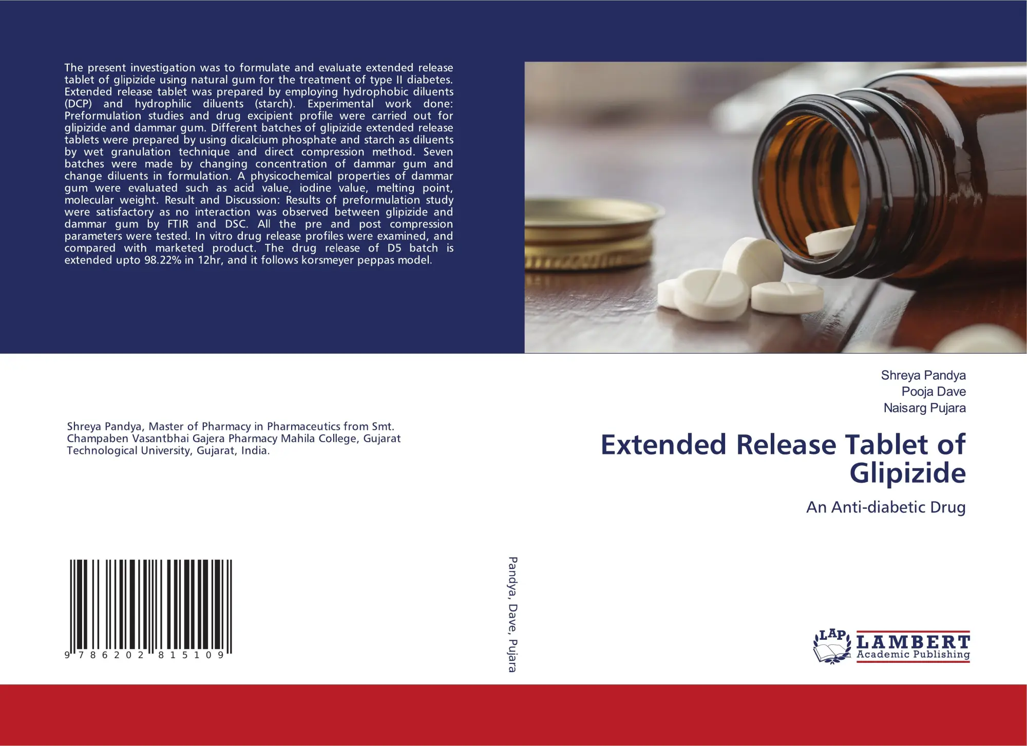 Cover: 9786202815109 | Extended Release Tablet of Glipizide | An Anti-diabetic Drug | Buch