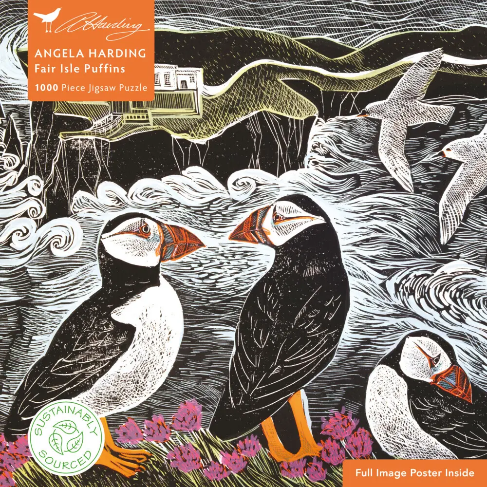 Cover: 9781835625309 | Adult Sustainable Jigsaw Puzzle Angela Harding: Fair Isle Puffins