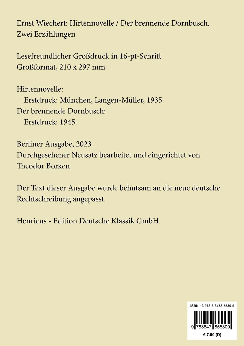 Rückseite: 9783847855309 | Hirtennovelle / Der brennende Dornbusch (Großdruck) | Zwei Erzählungen