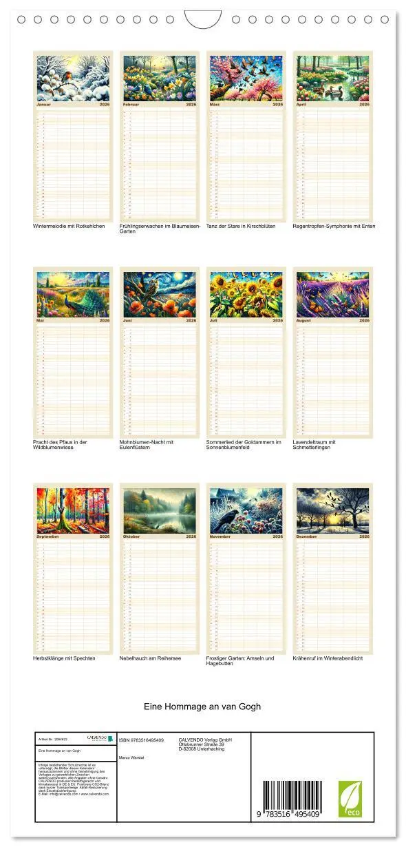 Bild: 9783516495409 | Familienplaner 2026 - Eine Hommage an van Gogh mit 5 Spalten...